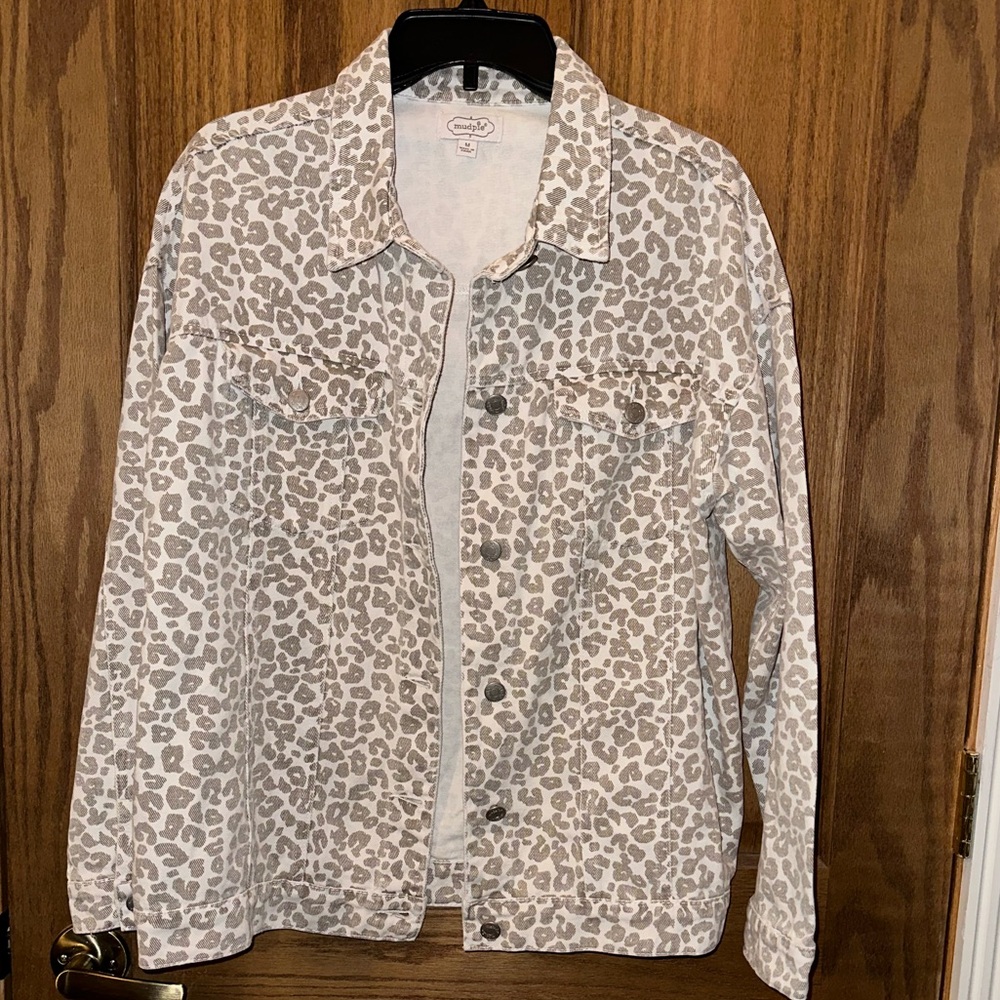 Mud Pie - Shaw White Leopard Print Denim Jacket medium